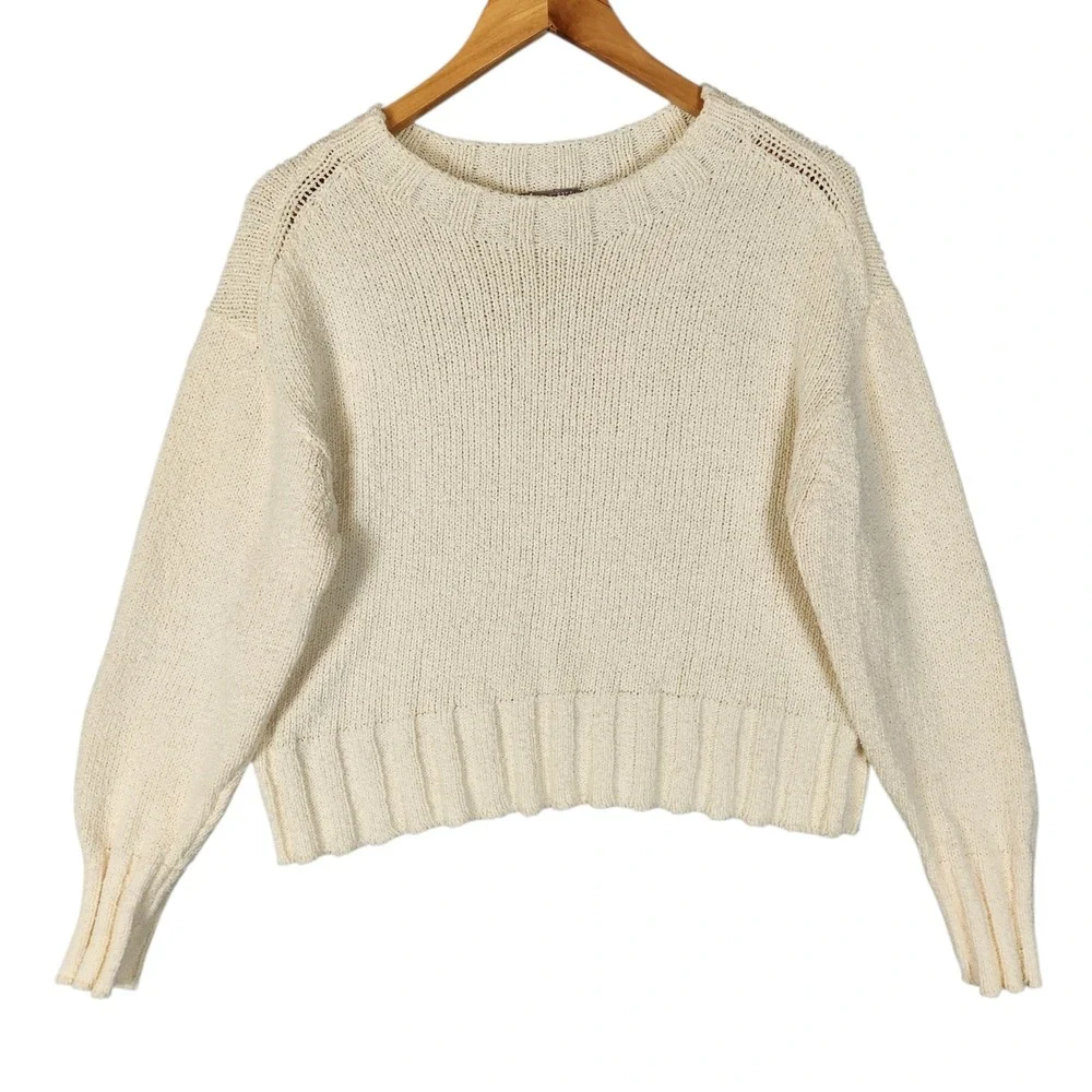J. Crew Relaxed Crewneck Sweater Women's M Cream Cropped Relaxed Boxy Cotton